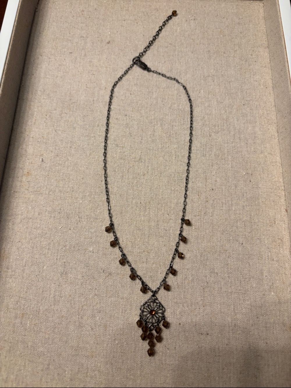 Delicate Filigree Pendant Necklace with Amber Teardrop Accents - Women's Jewelry - Picture 5 of 6